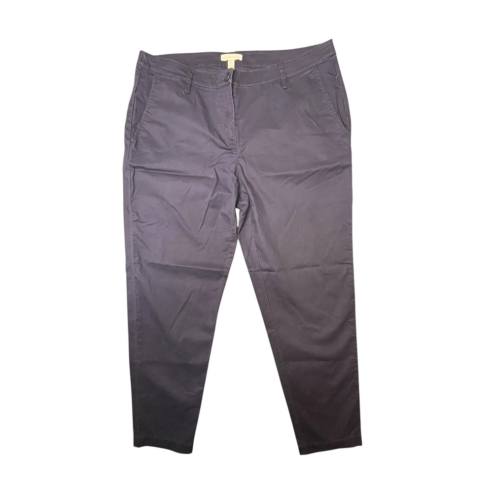 Eileen Fisher‎ Navy Blue Organic Cotton Tencel Stretch Slim Chino Pants Womens M